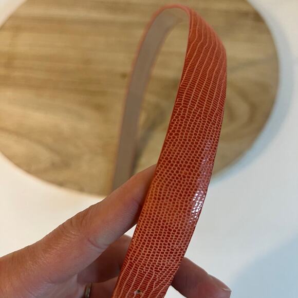 Ann Taylor Pink Snake Genuine Leather Thin Skinny Silver Buckle Belt Size XS - Picture 3 of 8